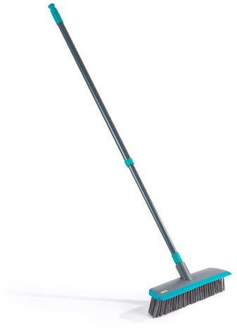 Beldray Anti Bac Floor Scrub Brush, 2 In 1 Scrub Brush With Squeegee | Telescopic Handle Up To 128 Cm, Non Scratch Bristles, Antibacterial Treatment, Rubber Bumper, For Tiles And Hard Floors