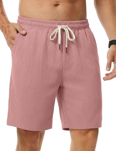 iClosam Pantalons Courts pour Homme en Pana avec Cordon Ajustable et Taille Élastique, Confortables, Coupe Droite, Pantalons Courts en Pana pour Homme, Idéals pour Le Quotidien, XS-3XL