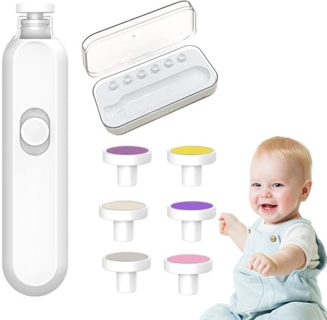 Limatore Elettrico per Unghie | Sicuro con Luce LED e Funzionamento Silenzioso | Lima per Unghie Elettrica per Bambini con 6 Teste di Levigatura - per Bambini, Casa, Asilo, Scuola, Soggiorno e Camera,