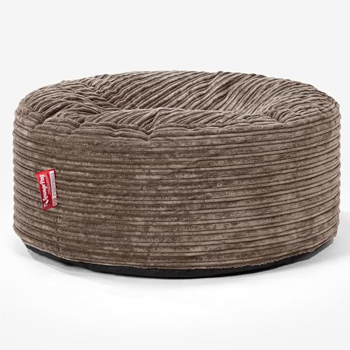 Lounge Pug Sitzsack Pouf 65 cm Rund, Mocca Cordstoff, Bequemer Sitzhocker oder Fußhocker, Sitzpouf