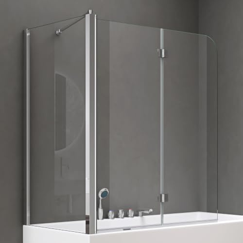 doporro Parete Doccia Sopravasca Angolare con 2 Ante Pieghevoli 120x140 cm e Parete Laterale 70 cm, Vetro Temperato Trasparente 6 mm Anticalcare con Barra Stabilizzatrice Cortona113