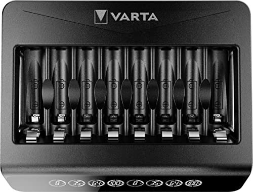 VARTA Multi Charger +, Caricatore per batterie ricaricabili in AA / AAA / 9V, ricarica a singolo slot, rilevamento di celle difettose, utilizzabile in tutto il mondo, 8 slot di ricarica