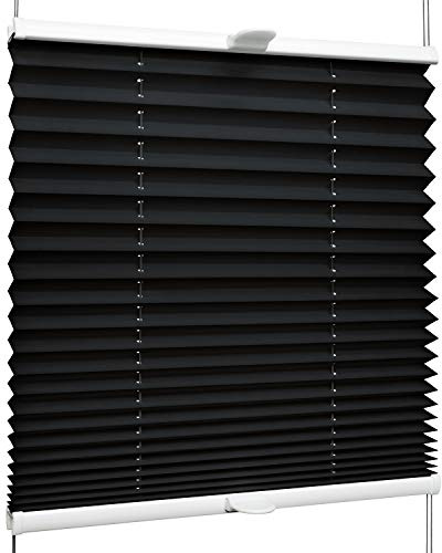 SchattenFreude Klemmfix-Plissee für Fenster | Mit Klemm-Haltern | Ohne Bohren | Schwarz, Breite: 130cm x Höhe: 130cm