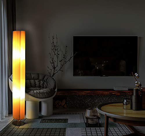 Trango 120RL Design Plissee LED Stehleuchte *NIZZA* Stehlampe inkl. 2x 4 Watt E27 LED Leuchtmittel, Wohnzimmer Lampe, Standleuchte rund – Lampenschirm Durchmesser: 14cm Ø - Höhe: 120cm