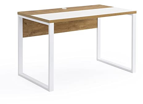 B&D home Schreibtisch Noel | Bürotisch mit Kabel Management Computertisch mit weißem Gestell für Büro, Jugendzimmer | Landhaus skandinavisch Design | Weiß -Wildeiche, 120x70 cm, 12103-120-WEIS