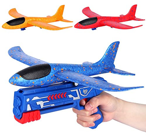 Airplane Launcher Toy, Foam Throwing Glider Plane with Catapult Gun, Indoor Outdoor Shooting Game for Kids Boys Girls Age 3-12,Flying Gadget Children Xmas Birthday Gift & Present Stocking Filler