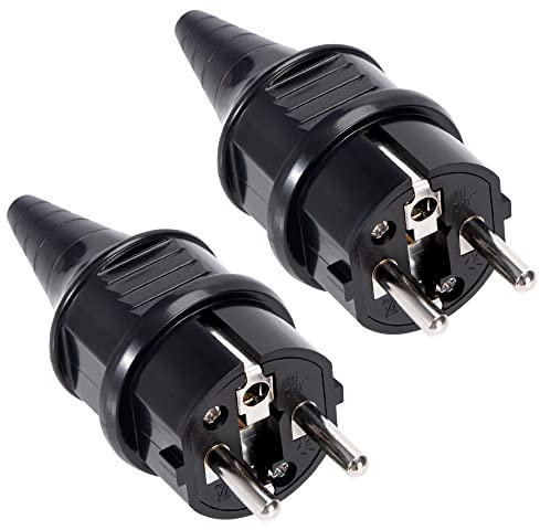 GUNGY Spina Maschio Spina Shuko 16A Spina di Contatto Protettiva 250V Spine Elettriche di Ricambio Protezione IP44 Nero 2 Pezzi