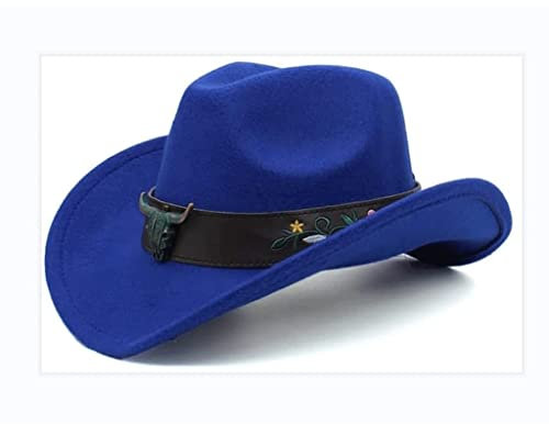 EXENXA Klassischer Frauen Western Cowboyhut Breite Krempe Sonnenhut Jazz Hut Fedora Party Mode Herren Cowboyhut (Blau 60)