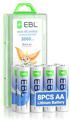 EBL AA Batteries, 3000 mAh 1.5V Lithium Batteries, Double A Battery, Ultimate Power for High Drain Devices - Pack of 8 Disposable Batteries
