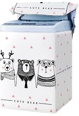 Odot Impresión Funda Lavadora de Carga Superior Funda, 3D Lavadora Exterior Impermeable con Cremallera para Lavadora y Secadora de Carga Superior (Oso Lindo,M Capacidad 5.5-6.5kg)