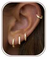 Gold Hoop Earrings for Women Trendy 14K Gold Plated Small Huggie Cartilage Hypoallergenic Earring Stacks for Sensitive Ears Helix Conch Tragus Hoop Earring Sets for Multiple Piercing Jewelry Gifts Clip On