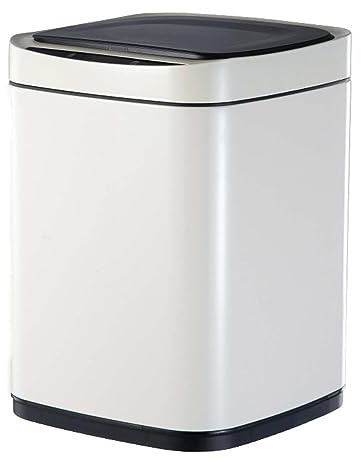 Smart Trash Can with Lid,10L Stainless Steel Waste Bin,Automatic Touchless Garbage Can,Large Capacity Waterproof Rubbish Bin for Bedroom, Bathroom, Office, Living Room (Beige)