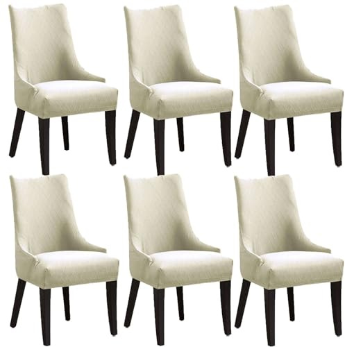 ZEBEYE Stolsöverdrag, vattentät sidostol med vingskydd, Stretch, Jacquard Armless Wingback stolsöverdrag Jacquard Halkfri matsalsstolsskydd for bankett-svart-Set om 1 (Color : Beige, Size : Set om 6)