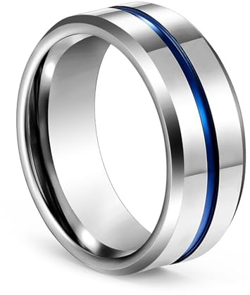 Whoiy Silber Ringe Männer Blauer Rille 8MM, Hochzeit-Ring Poliert Wolframcarbid Ringe Hochzeit für Ihn mit Gravur