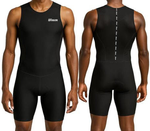 Wixen Men's Performance Triathlon Suit Sleeveless Tri Suit Padded Quick Dry Run Swim (Black l)