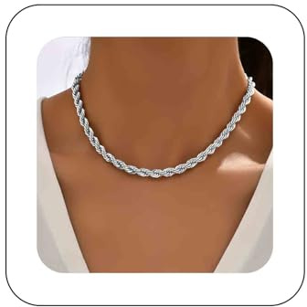 Cimenexe Bohemian Twist Link Chain Choker Necklace Silver Rope Chain Necklace Twist Rope Chain Collar Necklace Chunky Link Chain Necklace Jewelry for Women