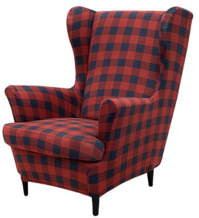 Hixingo Stretch Wingback Chair Covers, 3D Christmas Armchair Covers 2 Pieces Set Washable Wing Chair Slipcover for Living Room Bedroom Hotel Furniture Protector (Red Plaid,One size)