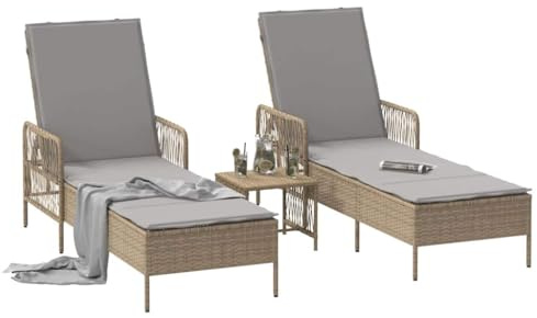 vidaXL Sonnenliege 3 pcs Beige und Hellgrau 200 x 55 x 92 cm, Garten- und Terrassenliege, rechteckig, modernes Design, langlebige Multi-Position Rückenlehne, Abnehmbarer Bezug, Poolmöbel