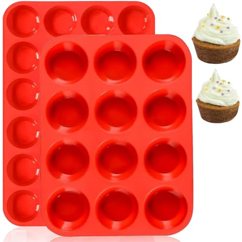 DIFLAX 2 Piezas Molde Muffin Silicone, Molde Cupcake Antiadherente, Sin BPA Molde para Muffins, Para Cupcake Brownies Apto Lavavajillas (2 tamaños: grande y pequeño)