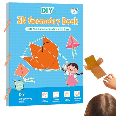 3D-geometri lärande bok – barn matematik studiearbetsbok, form pussel lärobok | rumslig fantasiaktivitet, vävd sträng geometri, pedagogiskt verktyg för pojkar flickor elever händer på