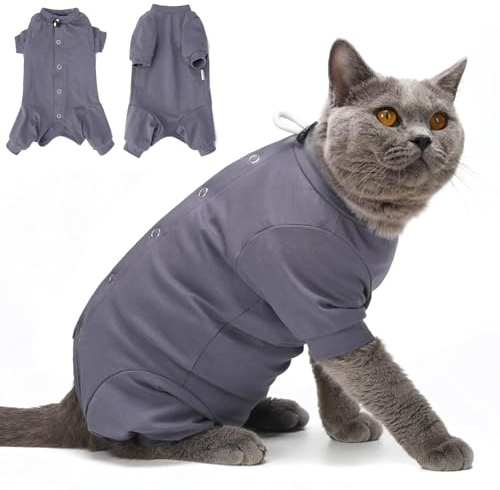 HEYWEAN Kattåterhämtningsdräkt med Långa Ärmär Kattens Kroppsdräkt Efter Operation Medicinsk Väst Kattens Kläder Kirurgisk Overall Katt Kirurgiåterhämtning Dräkter Stoppa Slickande Kitten Medicinsk