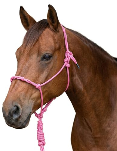 Knotenhalfter Pferd, Trainingshalfter aus stabilem Seil, Rope Halfter Bodenarbeit, verstellbar, Pferdehalfter Pink Lila (Pink, Vollblut (Cob))