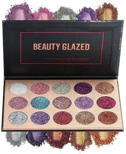 Beauty Glazed Palette di Ombretti Glitter,15 Colori Shimmer Ultra Pigmentato Trucco Ombretto In Polvere Impermeabile a lunga Durata