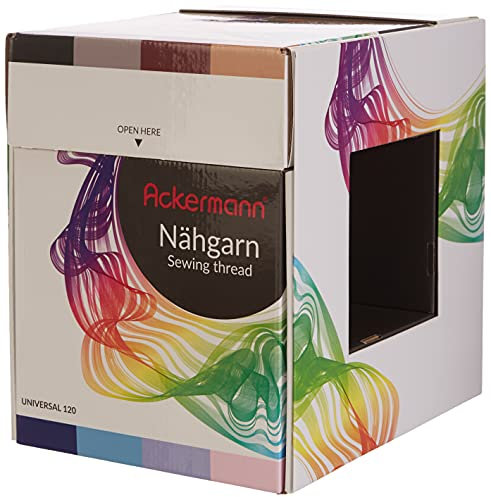 Ackermann Overlock Nähgarn-Box Universal Nähgarn, Stärke 120, 64x 1.000m (Kone) Sortiment, Farbenmix Stärke 120, Qualitätsgarn, Overlock Garn, Garn für Overlock-Nähmaschinen und Coverlock-Nähmaschinen