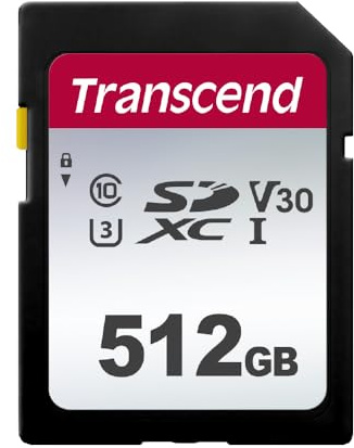 Transcend 512Go SDXC 300S Carte Mémoire UHS- I, C10, U3, V30, 4K, Full HD - TS512GSDC300S