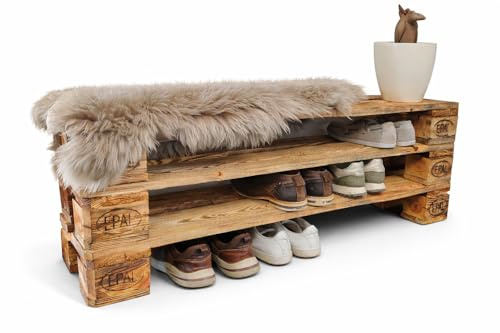 DAVES REDESIGN Garderobe mit Sitzbank, Bank, Schuhschrank, Schuhregal, Flurmöbel für Schuhe abstellen und Aufbewahren, Platzsparend, rustikal, robust, vintage