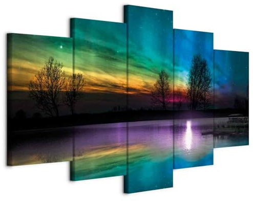 murando - Leinwandbild Landschaft Bäume, 225x112 cm, 5-teilig, Schlafzimmer | Hochwertige Leinwand, sofort aufhängbar, ideal fürs Wohn- oder Schlafzimmer, wasserfest und lichtecht, langlebig, stilvoll
