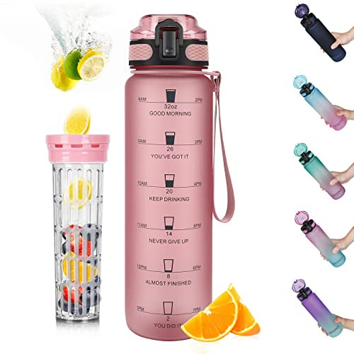 Opard Trinkflasche 1L mit Früchtebehälter Wasserflasche mit Teesieb Obst Rezept Water Bottle für Student, Büro, Sportler, Kinder, Fitness