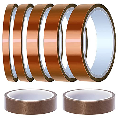 Youmile 5 rotoli di nastro per alte temperature Nastro termoresistente in poliimmide 3/6/8/12/15 mm x 33 m(108 piedi) Nastro termico per saldatura con 2 rotoli 15 mm x 10 m (33 piedi) Nastro in teflon