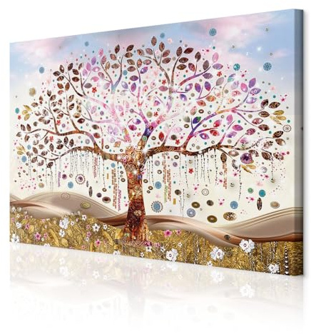 decomonkey Wandbilder Baum Abstrakt 90x60 cm 1 Teilig Leinwandbilder Gustav | Strukturleinwand, Holzkeilrahmen, Bild auf Leinwand, Kunstdruck, Wanddeko, Wohnzimmer, Wanddekoration, Klimt