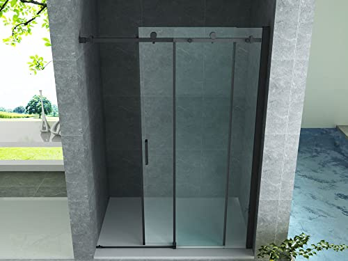 Aloni Nischendusche Schiebetür ESG Sicherheitsglas 8 mm Nano Beschichtung Duschtür Glasdusche Badezimmer Duschabtrennung 200 cm Höhe 140 cm Breite Schwarz Matt Klarglas