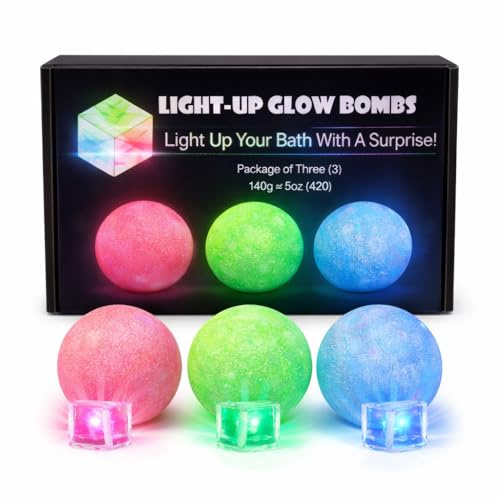Light Up Glow Bath Bombs with Surprise Inside – Large 3-Pack Gift Set with Essential Oils & Relaxing, Skin-Moisturizing Spa Gifts for Women
