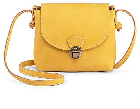 LaRechor Kleine Umhängetasche Damen mit Sicher Schloss, Vegan Leder Handtasche Handytasche zum Umhängen (Gelb)