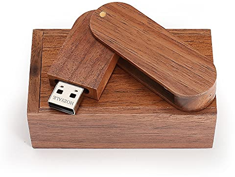HOZYALE USB 2.0 Flash Drive Wood Memory Stick USB Stick 32GB Data Storage Rotate Pendrive with Wooden Box
