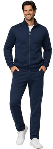 Morgenstern Hausanzug Herren Set Trainingsanzug Freizeitanzug Baumwolle 2-teilig langarm Jacke lange Hose Marineblau Größe L