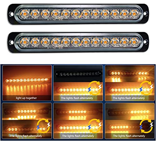 RIGIDON 2 Pz Ambra 12 LED Lampada di Emergenza Strobo Barra Luminosa, 12V 24V Impermeabile Luce Lampeggiante per Camion Auto Trattori Elevatori SUV 4x4 Veicolo Barca, Sicuro faretti fendinebbia