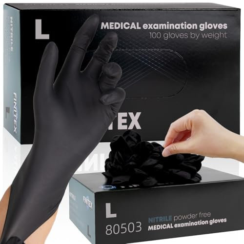 FINITEX - Black Nitrile Disposable Gloves, 5mil, Powder-free, Medical Exam Gloves Latex-Free 100 PCS For Cleaning Food (Large)