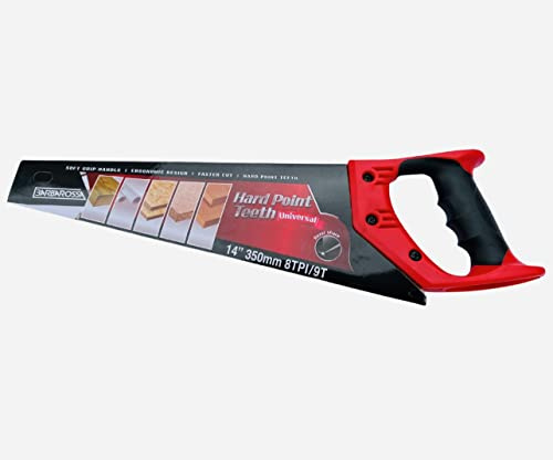 Barbarossa Pro Hand Saw, Perfect for 1st Fix Heavy Duty Sawing, Trimming, Gardening, Wood Cutting, Plastic, Made from Carbon Steel with 8 TPI / 9 Points, ABS Plastic Soft Grip Handle (14 / 350mm)