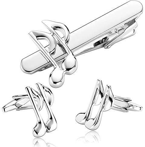 Whoiy Krawattenklammer Silber, Krawattennadel Kragen Edelstahl Musik-Symbol für Männer Frauen Kostenlose Gravur mit Geschenkbox