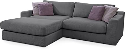 CAVADORE Ecksofa Fiona / Mega L-Sofa in Cord mit tiefen Sitzflächen und weicher Polsterung / Cordsofa / 277 x 90 x 199 / Cordstoff Grau