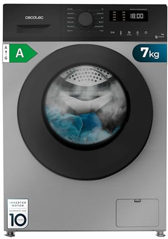 Cecotec Lavadora 7Kg Carga Frontal Bolero DressCode 7150 Inverter Steel A. Lavadora 7Kg con 1400 rpm, motor Inverter Plus, 12 programas, Steam Max y eficiencia Clase A, lavado eficiente y silencioso.