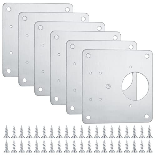 6 Pcs Hinge Repair Plate, Kitchen Cupboard Cabinets Door Hinge Repair Plate, Stainless Steel Hinges Repair Plates Brackets with Holes, Flat Fixing Joining Mending Plates Brackets with 48 Pcs Screws