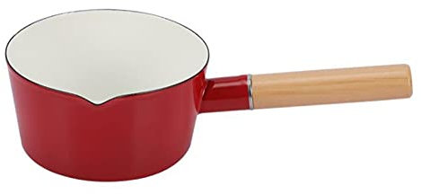15cm Enamel Milk Pot Milk jug Milk pan with Wooden Handle for Coffee Butter Milk Tea