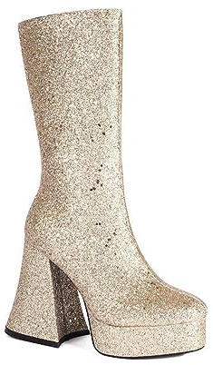 NMMAX Bottes à paillettes dorées pour femme - Plateformes - Super hauts talons épais - Rose - Bottes mi-mollet gothiques à fermeture éclair - Femme - Chaussures à paillettes argentées, doré, 40 EU