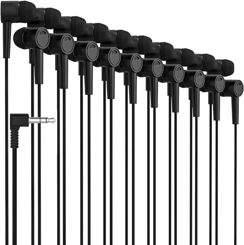 Maeline Bulk Lot de 10 écouteurs intra-auriculaires à isolation phonique pour salle de classe, bibliothèque, voyage en avion, écouteurs filaires de 3,5 mm pour enfants, téléphones, ordinateurs et