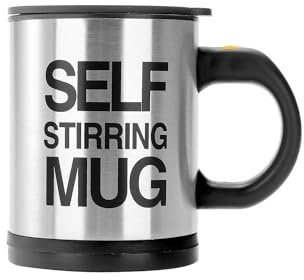 Avilia Tazza per Tè o Caffè Automescolante con Tappo - Tazza Auto Mescolante con Pulsante, in Acciaio Inox e Plastica, ‎13.5x9.5x13cm, 350ml, Nero e Argento